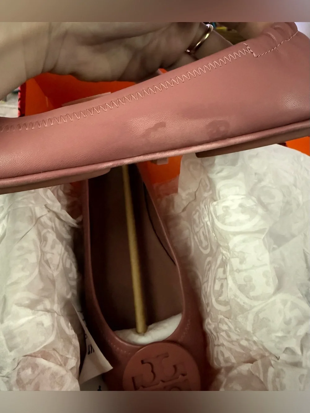 Tory Burch Minnie Travel Ballet Flats‎ Pink Magnolia Leather 6.5 Logo